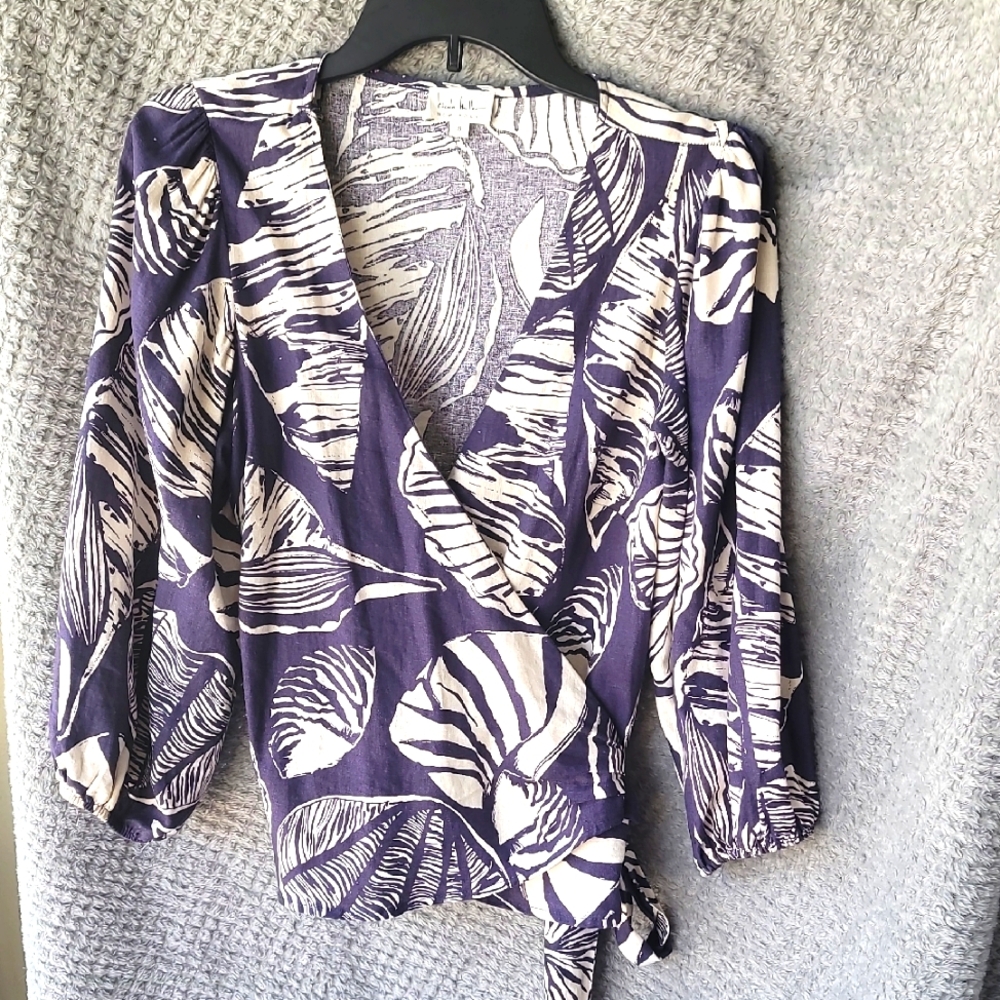 Nicole Miller Navy and White Wrap Blouse